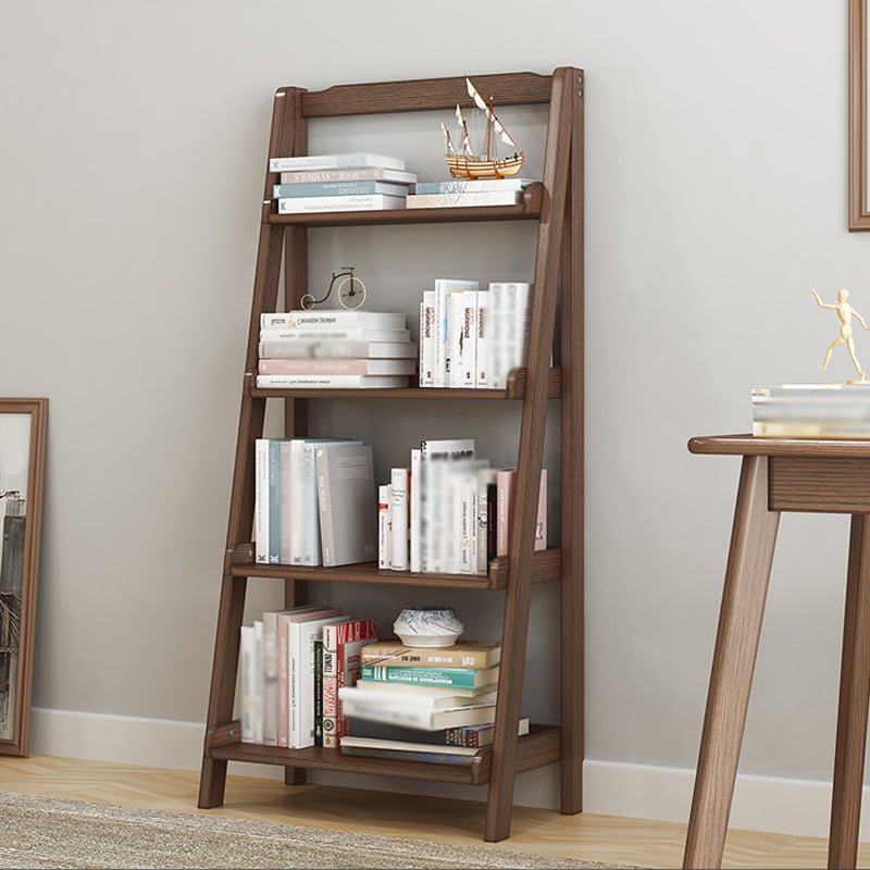 Modern Style Ladder Bookcase Open Back Solid Wood Bookshelf for Home 23.6"L x 13.4"W x 55.1"H Walnut Clearhalo 'Bookcases' 'furn' 'furn_bookcases' 'Furniture' 'furniture_bookcases' 'Office Furniture' 4936506