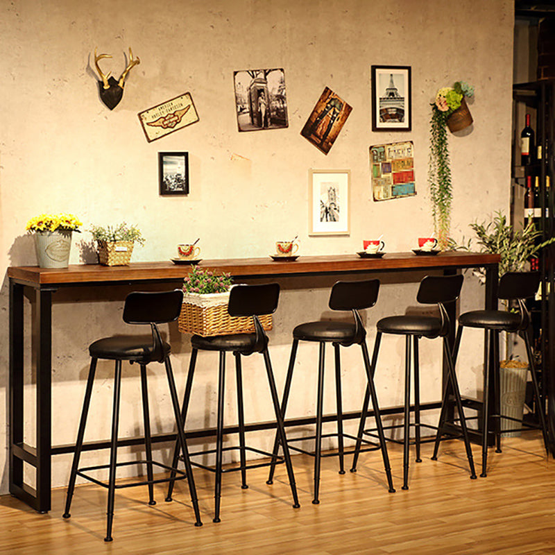 Wood Bar Dining Table Industrial Bar Dining Table with Black Trestle Base 94.5"L x 15.7"W x 41.3"H Without Chairs Clearhalo 'Bar Furniture' 'Bar Tables' 'bar_tables' 'furn' 'furn_bar_tables' 'Furniture' 'furniture_bar_tables' 'Kitchen & Dining Furniture' 4939155