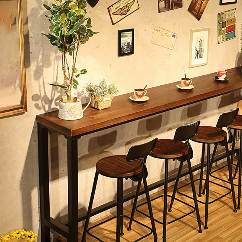 Wood Bar Dining Table Industrial Bar Dining Table with Black Trestle Base Clearhalo 'Bar Furniture' 'Bar Tables' 'bar_tables' 'furn' 'furn_bar_tables' 'Furniture' 'furniture_bar_tables' 'Kitchen & Dining Furniture' 4939156