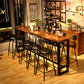 Wood Bar Dining Table Industrial Bar Dining Table with Black Trestle Base 86.6"L x 15.7"W x 41.3"H Without Chairs Clearhalo 'Bar Furniture' 'Bar Tables' 'bar_tables' 'furn' 'furn_bar_tables' 'Furniture' 'furniture_bar_tables' 'Kitchen & Dining Furniture' 4939157