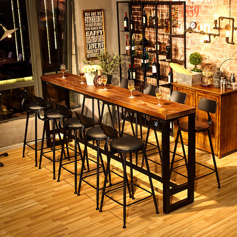 Wood Bar Dining Table Industrial Bar Dining Table with Black Trestle Base 86.6"L x 15.7"W x 41.3"H Without Chairs Clearhalo 'Bar Furniture' 'Bar Tables' 'bar_tables' 'furn' 'furn_bar_tables' 'Furniture' 'furniture_bar_tables' 'Kitchen & Dining Furniture' 4939157
