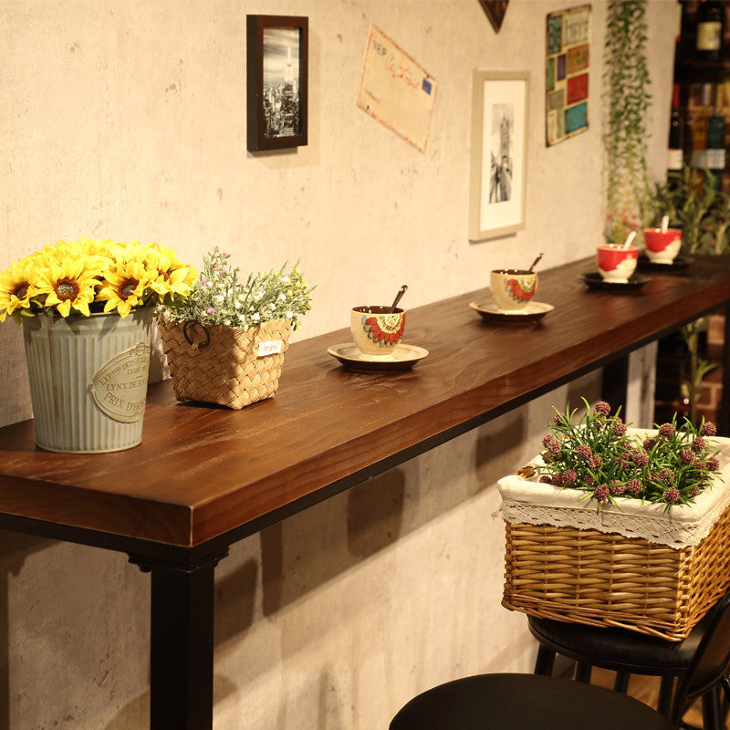 Wood Bar Dining Table Industrial Bar Dining Table with Black Trestle Base Clearhalo 'Bar Furniture' 'Bar Tables' 'bar_tables' 'furn' 'furn_bar_tables' 'Furniture' 'furniture_bar_tables' 'Kitchen & Dining Furniture' 4939161