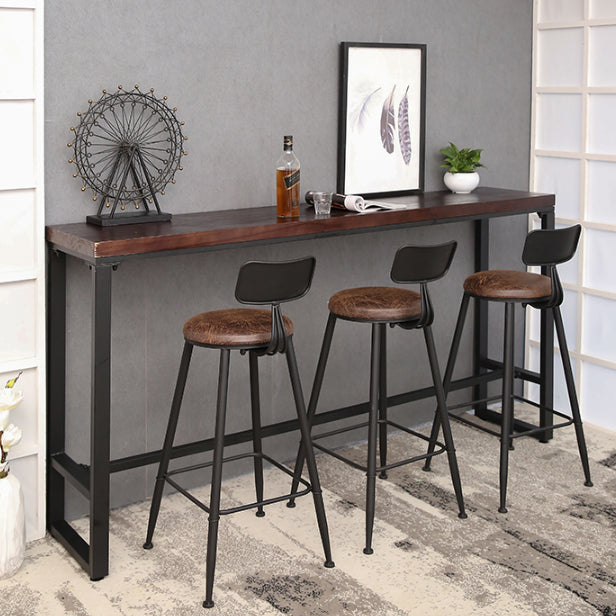 Pine Wood Bar Table Industrial Rectangle Bar Dining Table with Black Trestle Base 55.1"L x 15.7"W x 41.3"H Without Chairs Clearhalo 'Bar Furniture' 'Bar Tables' 'bar_tables' 'furn' 'furn_bar_tables' 'Furniture' 'furniture_bar_tables' 'Kitchen & Dining Furniture' 4939178
