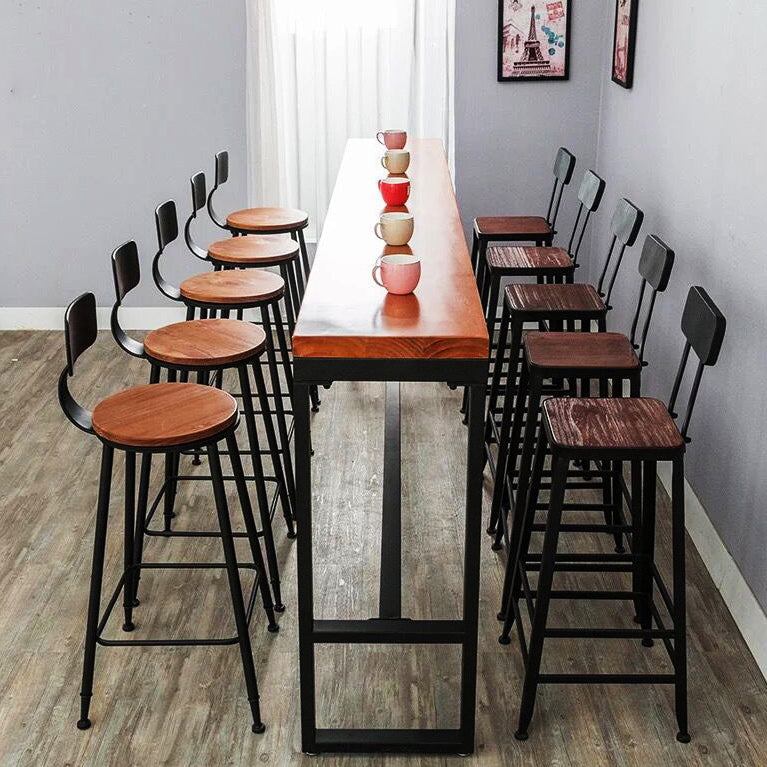 Pine Wood Bar Dining Table Industrial Bar Table with Black Trestle Base 70.9"L x 15.7"W x 41.3"H Without Chairs Clearhalo 'Bar Furniture' 'Bar Tables' 'bar_tables' 'furn' 'furn_bar_tables' 'Furniture' 'furniture_bar_tables' 'Kitchen & Dining Furniture' 4939194
