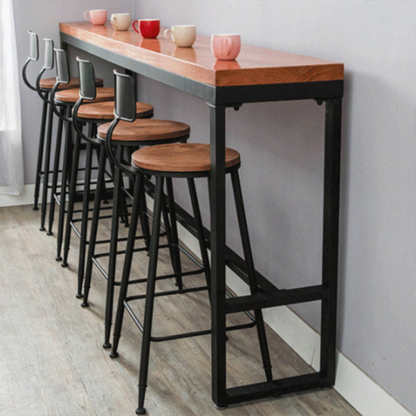 Pine Wood Bar Dining Table Industrial Bar Table with Black Trestle Base 63"L x 15.7"W x 41.3"H Without Chairs Clearhalo 'Bar Furniture' 'Bar Tables' 'bar_tables' 'furn' 'furn_bar_tables' 'Furniture' 'furniture_bar_tables' 'Kitchen & Dining Furniture' 4939195