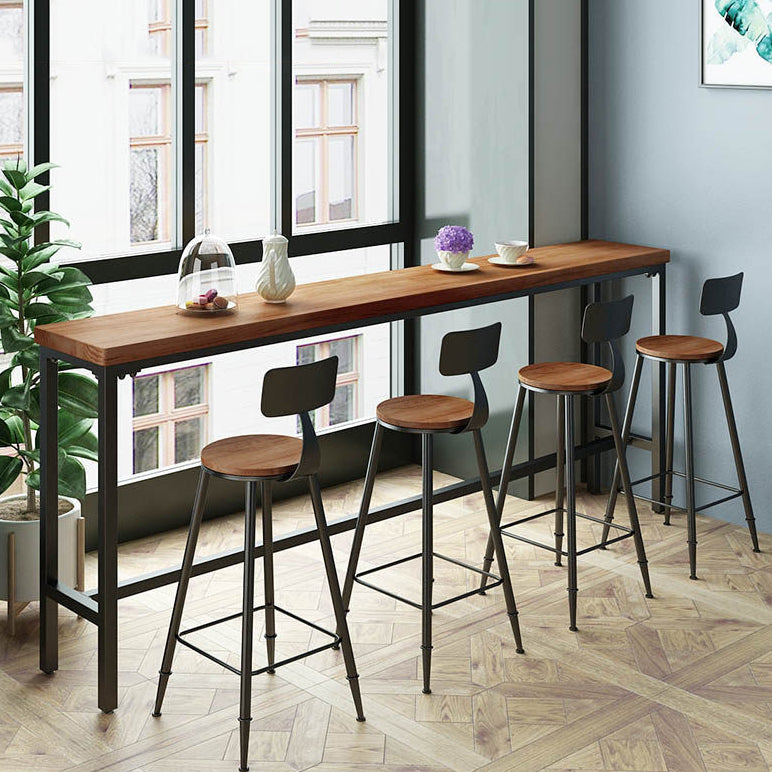Pine Wood Bar Table Industrial Bar Table with Black Trestle Base 86.6"L x 15.7"W x 41.3"H Without Chairs Clearhalo 'Bar Furniture' 'Bar Tables' 'bar_tables' 'furn' 'furn_bar_tables' 'Furniture' 'furniture_bar_tables' 'Kitchen & Dining Furniture' 4939212