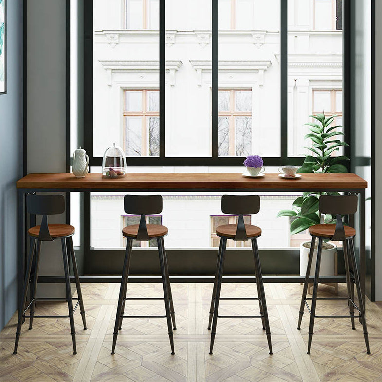 Pine Wood Bar Table Industrial Bar Table with Black Trestle Base 78.7"L x 15.7"W x 41.3"H Without Chairs Clearhalo 'Bar Furniture' 'Bar Tables' 'bar_tables' 'furn' 'furn_bar_tables' 'Furniture' 'furniture_bar_tables' 'Kitchen & Dining Furniture' 4939213