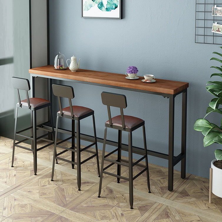 Pine Wood Bar Table Industrial Bar Table with Black Trestle Base 70.9"L x 15.7"W x 41.3"H Without Chairs Clearhalo 'Bar Furniture' 'Bar Tables' 'bar_tables' 'furn' 'furn_bar_tables' 'Furniture' 'furniture_bar_tables' 'Kitchen & Dining Furniture' 4939214