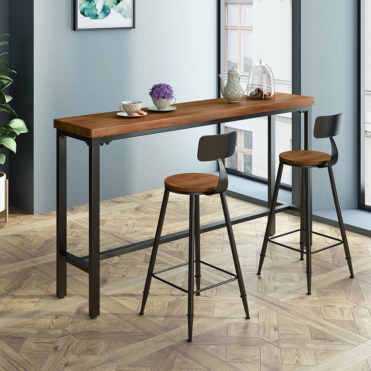 Pine Wood Bar Table Industrial Bar Table with Black Trestle Base Clearhalo 'Bar Furniture' 'Bar Tables' 'bar_tables' 'furn' 'furn_bar_tables' 'Furniture' 'furniture_bar_tables' 'Kitchen & Dining Furniture' 4939221