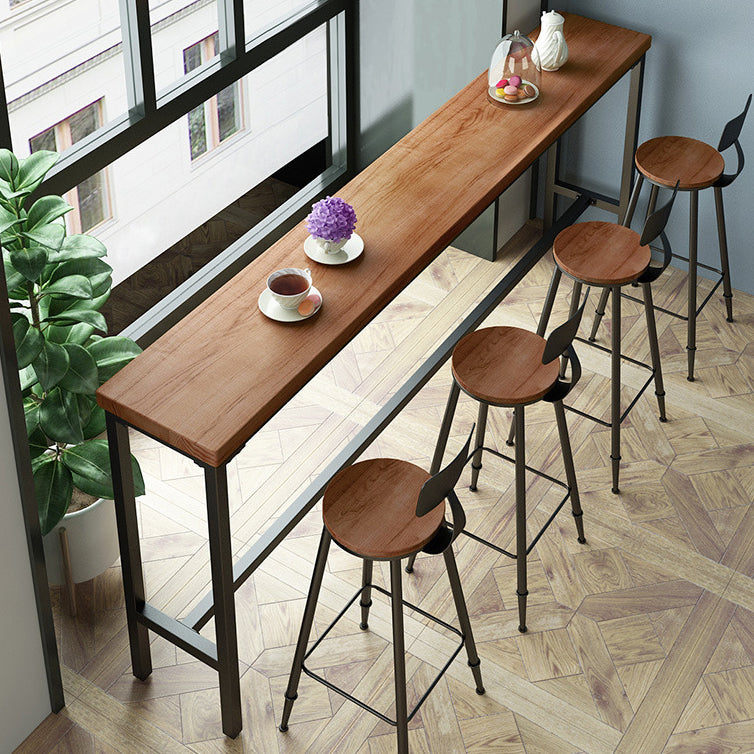 Pine Wood Bar Table Industrial Bar Table with Black Trestle Base Clearhalo 'Bar Furniture' 'Bar Tables' 'bar_tables' 'furn' 'furn_bar_tables' 'Furniture' 'furniture_bar_tables' 'Kitchen & Dining Furniture' 4939222