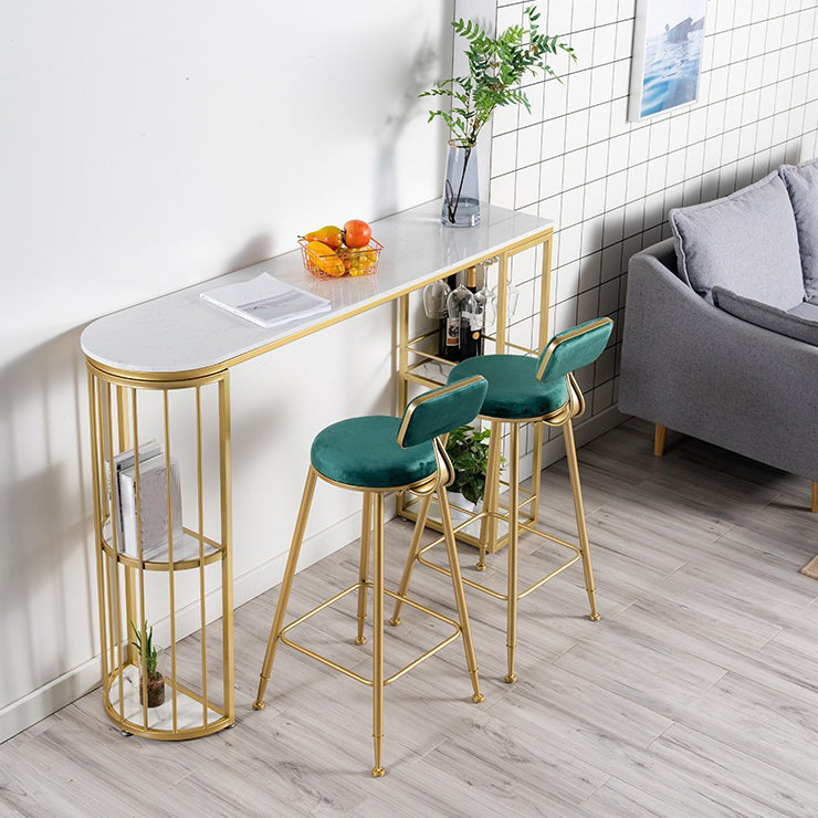 White Stone Bar Table Industrial Bar Dining Table with Sled Base 70.9"L x 15.7"W x 41.3"H Gold Without Chairs Clearhalo 'Bar Furniture' 'Bar Tables' 'bar_tables' 'furn' 'furn_bar_tables' 'Furniture' 'furniture_bar_tables' 'Kitchen & Dining Furniture' 4939266