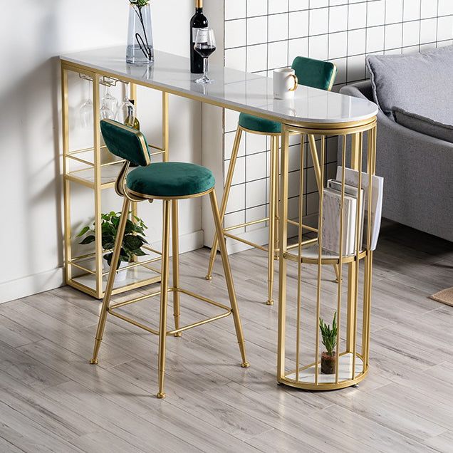 White Stone Bar Table Industrial Bar Dining Table with Sled Base 55.1"L x 15.7"W x 41.3"H Gold Without Chairs Clearhalo 'Bar Furniture' 'Bar Tables' 'bar_tables' 'furn' 'furn_bar_tables' 'Furniture' 'furniture_bar_tables' 'Kitchen & Dining Furniture' 4939268
