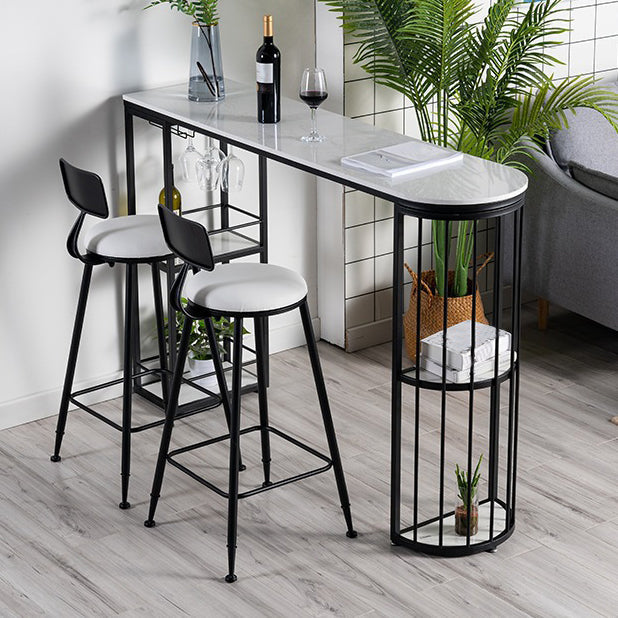 White Stone Bar Table Industrial Bar Dining Table with Sled Base 63"L x 15.7"W x 41.3"H Black Without Chairs Clearhalo 'Bar Furniture' 'Bar Tables' 'bar_tables' 'furn' 'furn_bar_tables' 'Furniture' 'furniture_bar_tables' 'Kitchen & Dining Furniture' 4939269