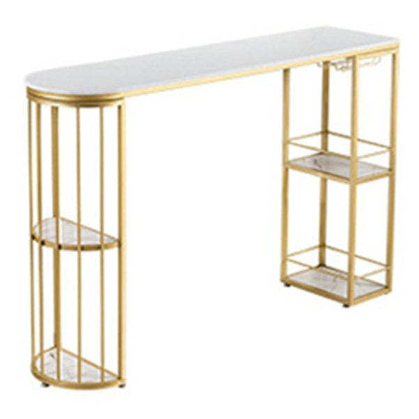 White Stone Bar Table Industrial Bar Dining Table with Sled Base Gold Without Chairs Clearhalo 'Bar Furniture' 'Bar Tables' 'bar_tables' 'furn' 'furn_bar_tables' 'Furniture' 'furniture_bar_tables' 'Kitchen & Dining Furniture' 4939270