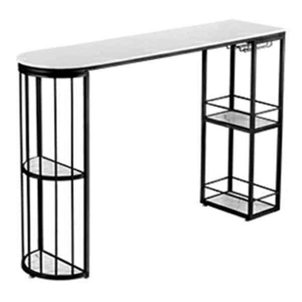 White Stone Bar Table Industrial Bar Dining Table with Sled Base Black Without Chairs Clearhalo 'Bar Furniture' 'Bar Tables' 'bar_tables' 'furn' 'furn_bar_tables' 'Furniture' 'furniture_bar_tables' 'Kitchen & Dining Furniture' 4939273