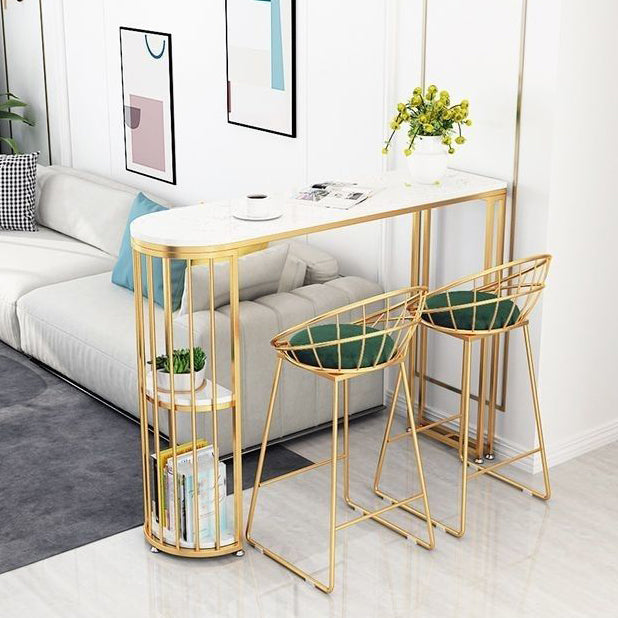 Stone Bar Dining Table Industrial Bar Dining Table with Sled Base in Gold Clearhalo 'Bar Furniture' 'Bar Tables' 'bar_tables' 'Furniture' 'furniture_bar_tables' 'Kitchen & Dining Furniture' 4939293