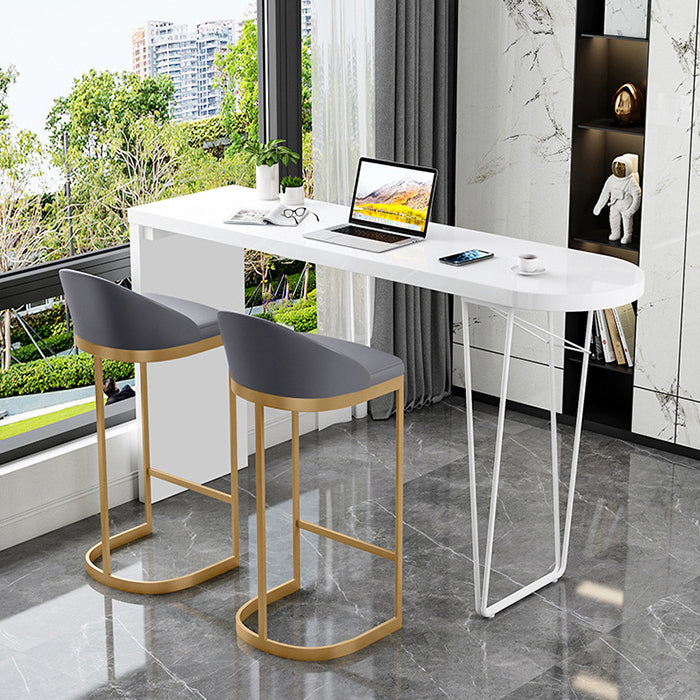 Solid Wood Bar Table Contemporary Bar Table with Sled Base in White 86.6"L x 15.7"W x 41.3"H Without Chairs Clearhalo 'Bar Furniture' 'Bar Tables' 'bar_tables' 'furn' 'furn_bar_tables' 'Furniture' 'furniture_bar_tables' 'Kitchen & Dining Furniture' 4939318