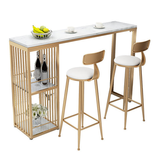 Stone Top Bar Dining Table Traditional Luxury Rectangle Bar Table with Gold Sled Base Clearhalo 'Bar Furniture' 'Bar Tables' 'bar_tables' 'furn' 'furn_bar_tables' 'Furniture' 'furniture_bar_tables' 'Kitchen & Dining Furniture' 4939338