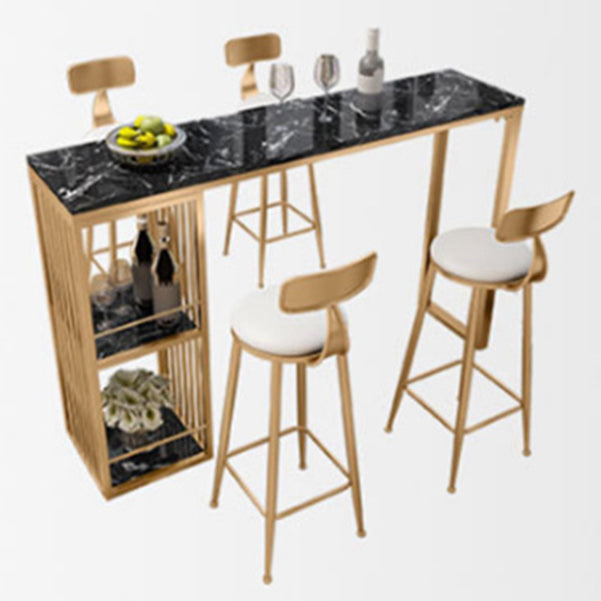 Stone Top Bar Dining Table Traditional Luxury Rectangle Bar Table with Gold Sled Base Black Without Chairs Clearhalo 'Bar Furniture' 'Bar Tables' 'bar_tables' 'furn' 'furn_bar_tables' 'Furniture' 'furniture_bar_tables' 'Kitchen & Dining Furniture' 4939339