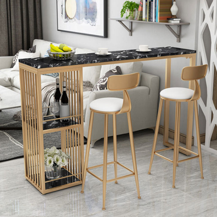 Stone Top Bar Dining Table Traditional Luxury Rectangle Bar Table with Gold Sled Base Clearhalo 'Bar Furniture' 'Bar Tables' 'bar_tables' 'furn' 'furn_bar_tables' 'Furniture' 'furniture_bar_tables' 'Kitchen & Dining Furniture' 4939340