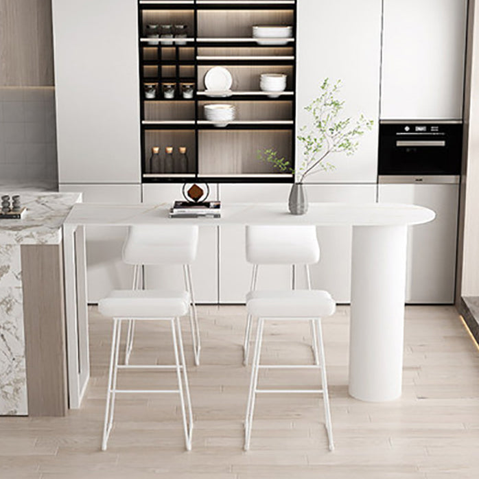 Stone Top Bar Table Traditional Luxury Bar Dining Table with Sled Base 78.7"L x 19.7"W x 41.3"H White Without Chairs Clearhalo 'Bar Furniture' 'Bar Tables' 'bar_tables' 'furn' 'furn_bar_tables' 'Furniture' 'furniture_bar_tables' 'Kitchen & Dining Furniture' 4939348