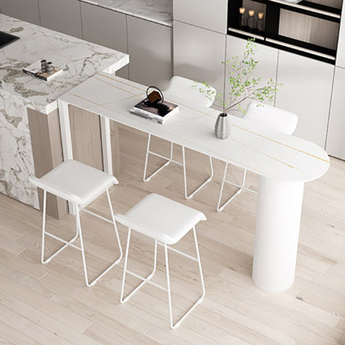 Stone Top Bar Table Traditional Luxury Bar Dining Table with Sled Base 70.9"L x 19.7"W x 41.3"H White Without Chairs Clearhalo 'Bar Furniture' 'Bar Tables' 'bar_tables' 'furn' 'furn_bar_tables' 'Furniture' 'furniture_bar_tables' 'Kitchen & Dining Furniture' 4939350