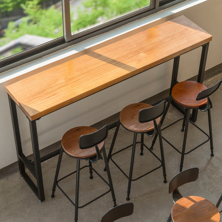 Pine Wood Bar Table Industrial Bar Dining Table with Black Trestle Base 70.9"L x 15.7"W x 41.3"H Without Chairs Clearhalo 'Bar Furniture' 'Bar Tables' 'bar_tables' 'furn' 'furn_bar_tables' 'Furniture' 'furniture_bar_tables' 'Kitchen & Dining Furniture' 4939383