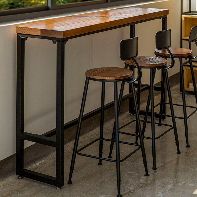 Pine Wood Bar Table Industrial Bar Dining Table with Black Trestle Base 55.1"L x 15.7"W x 41.3"H Without Chairs Clearhalo 'Bar Furniture' 'Bar Tables' 'bar_tables' 'furn' 'furn_bar_tables' 'Furniture' 'furniture_bar_tables' 'Kitchen & Dining Furniture' 4939384