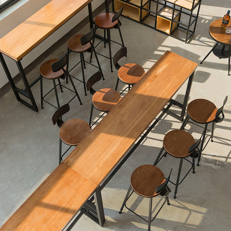 Pine Wood Bar Table Industrial Bar Dining Table with Black Trestle Base Clearhalo 'Bar Furniture' 'Bar Tables' 'bar_tables' 'furn' 'furn_bar_tables' 'Furniture' 'furniture_bar_tables' 'Kitchen & Dining Furniture' 4939385