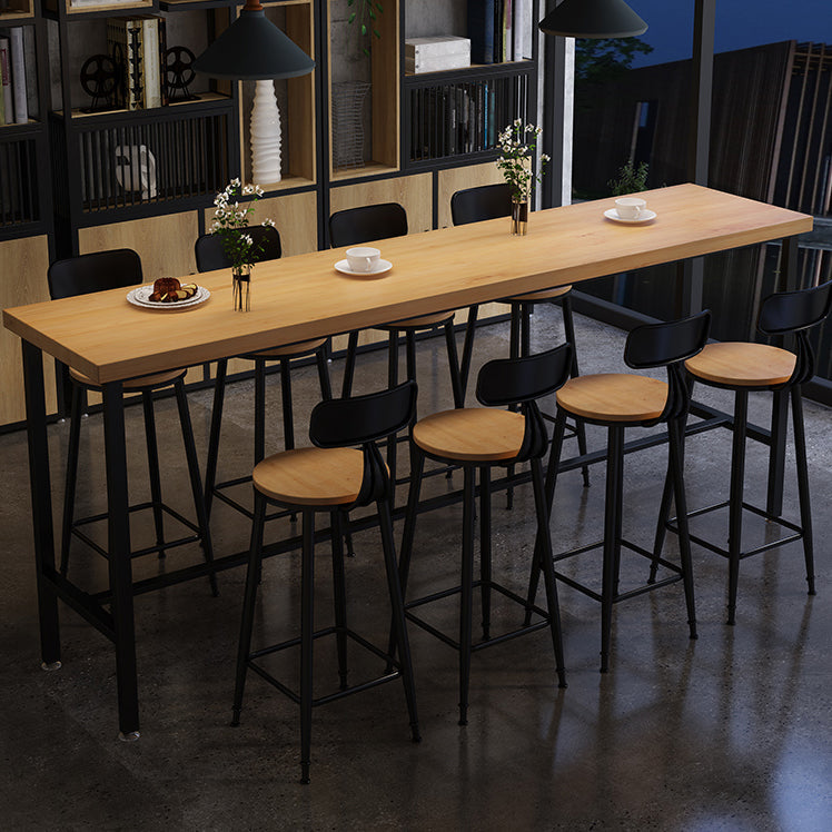 Solid Wood Bar Dining Table Industrial Bar Dining Table with Black Trestle Base 70.9"L x 15.7"W x 41.3"H Without Chairs Clearhalo 'Bar Furniture' 'Bar Tables' 'bar_tables' 'furn' 'furn_bar_tables' 'Furniture' 'furniture_bar_tables' 'Kitchen & Dining Furniture' 4939433