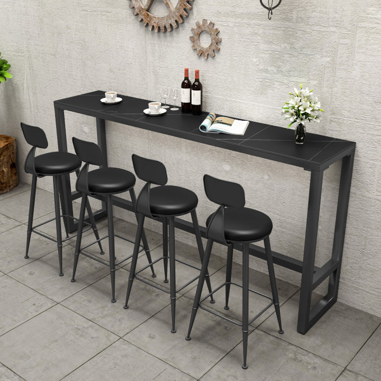 Stone Bar Table Industrial Bar Dining Table with Trestle Base in Black 70.9"L x 15.7"W x 41.3"H Without Chairs Clearhalo 'Bar Furniture' 'Bar Tables' 'bar_tables' 'furn' 'furn_bar_tables' 'Furniture' 'furniture_bar_tables' 'Kitchen & Dining Furniture' 4939451