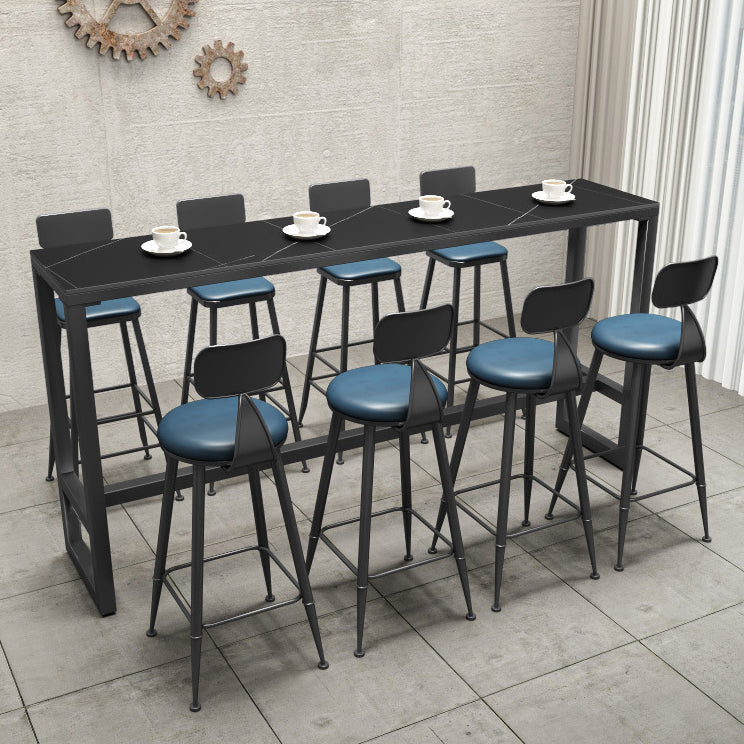 Stone Bar Table Industrial Bar Dining Table with Trestle Base in Black 63"L x 15.7"W x 41.3"H Without Chairs Clearhalo 'Bar Furniture' 'Bar Tables' 'bar_tables' 'furn' 'furn_bar_tables' 'Furniture' 'furniture_bar_tables' 'Kitchen & Dining Furniture' 4939452