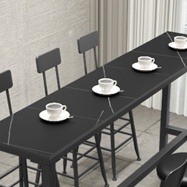 Stone Bar Table Industrial Bar Dining Table with Trestle Base in Black Clearhalo 'Bar Furniture' 'Bar Tables' 'bar_tables' 'furn' 'furn_bar_tables' 'Furniture' 'furniture_bar_tables' 'Kitchen & Dining Furniture' 4939455