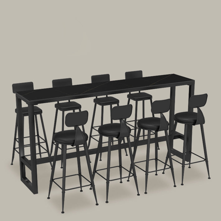 Stone Bar Table Industrial Bar Dining Table with Trestle Base in Black Clearhalo 'Bar Furniture' 'Bar Tables' 'bar_tables' 'furn' 'furn_bar_tables' 'Furniture' 'furniture_bar_tables' 'Kitchen & Dining Furniture' 4939457