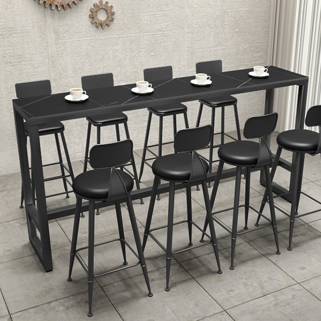Stone Bar Table Industrial Bar Dining Table with Trestle Base in Black Clearhalo 'Bar Furniture' 'Bar Tables' 'bar_tables' 'furn' 'furn_bar_tables' 'Furniture' 'furniture_bar_tables' 'Kitchen & Dining Furniture' 4939458