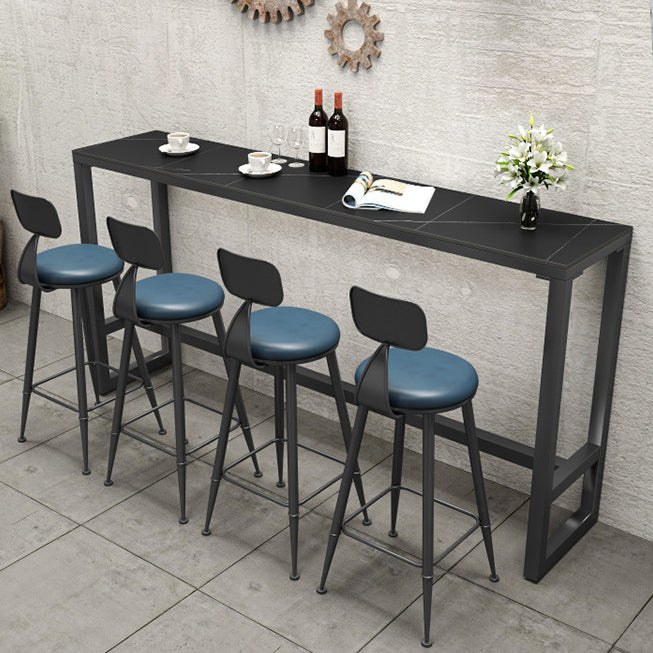 Stone Bar Table Industrial Bar Dining Table with Trestle Base in Black Clearhalo 'Bar Furniture' 'Bar Tables' 'bar_tables' 'furn' 'furn_bar_tables' 'Furniture' 'furniture_bar_tables' 'Kitchen & Dining Furniture' 4939459