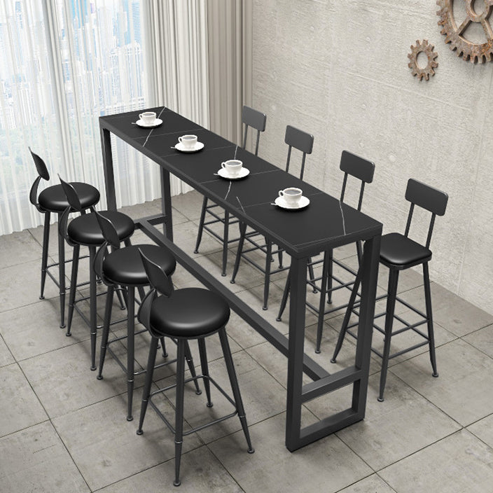 Stone Bar Table Industrial Bar Dining Table with Trestle Base in Black Clearhalo 'Bar Furniture' 'Bar Tables' 'bar_tables' 'furn' 'furn_bar_tables' 'Furniture' 'furniture_bar_tables' 'Kitchen & Dining Furniture' 4939460