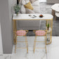 Glam Bar Dining Table Stone Top Iron Indoor Bistro Table with Shelf 78.7"L x 15.7"W x 41.3"H Gold-White Without Chairs Clearhalo 'Bar Furniture' 'Bar Tables' 'bar_tables' 'furn' 'furn_bar_tables' 'Furniture' 'furniture_bar_tables' 'Kitchen & Dining Furniture' 4939469