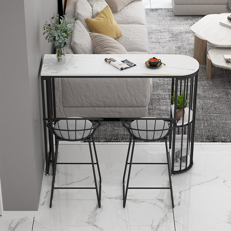 Glam Bar Dining Table Stone Top Iron Indoor Bistro Table with Shelf Black-White Without Chairs Clearhalo 'Bar Furniture' 'Bar Tables' 'bar_tables' 'furn' 'furn_bar_tables' 'Furniture' 'furniture_bar_tables' 'Kitchen & Dining Furniture' 4939470