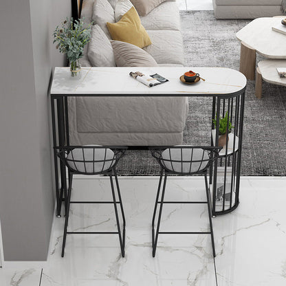 Glam Bar Dining Table Stone Top Iron Indoor Bistro Table with Shelf Black-White Without Chairs Clearhalo 'Bar Furniture' 'Bar Tables' 'bar_tables' 'furn' 'furn_bar_tables' 'Furniture' 'furniture_bar_tables' 'Kitchen & Dining Furniture' 4939470