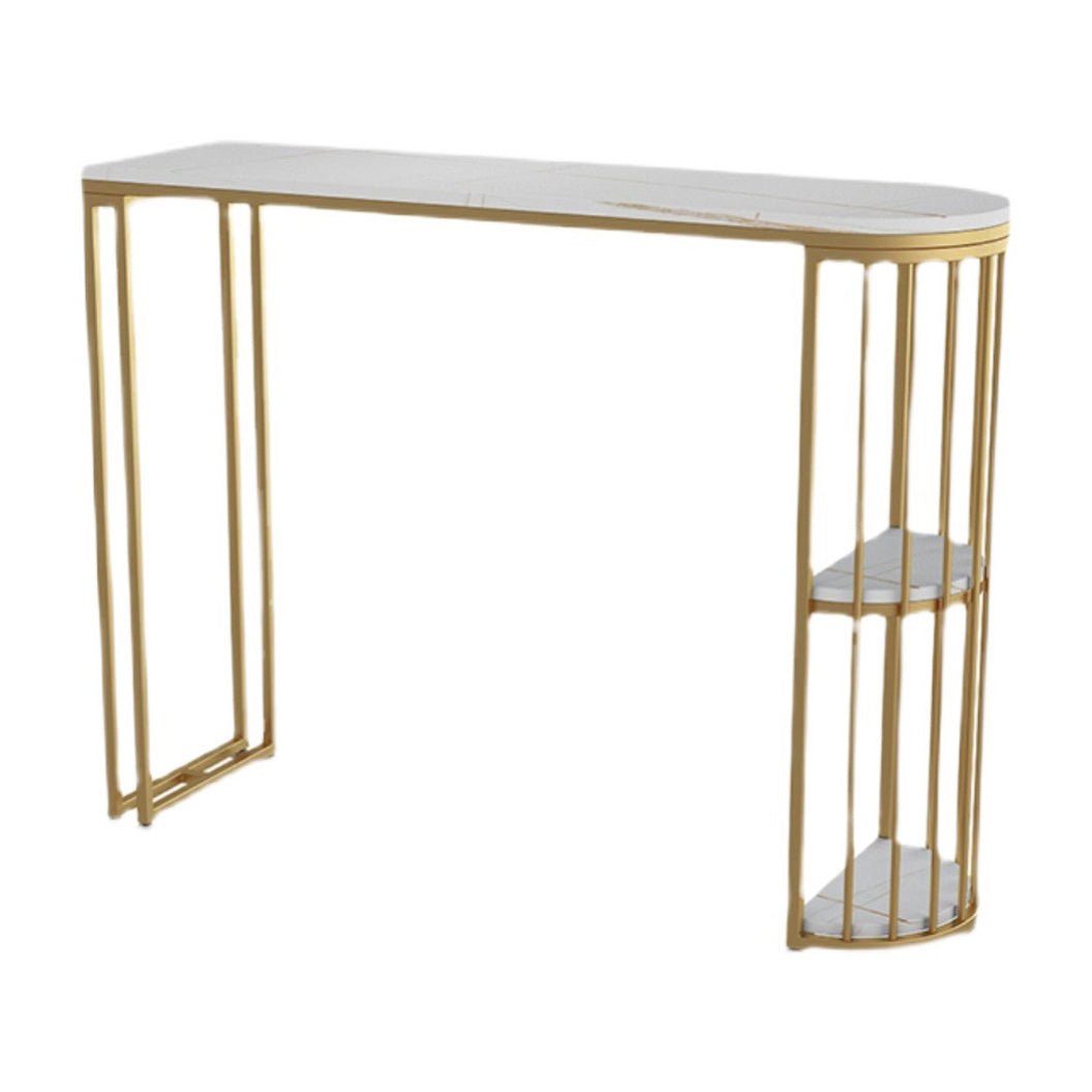 Glam Bar Dining Table Stone Top Iron Indoor Bistro Table with Shelf Gold-White Without Chairs Clearhalo 'Bar Furniture' 'Bar Tables' 'bar_tables' 'furn' 'furn_bar_tables' 'Furniture' 'furniture_bar_tables' 'Kitchen & Dining Furniture' 4939471