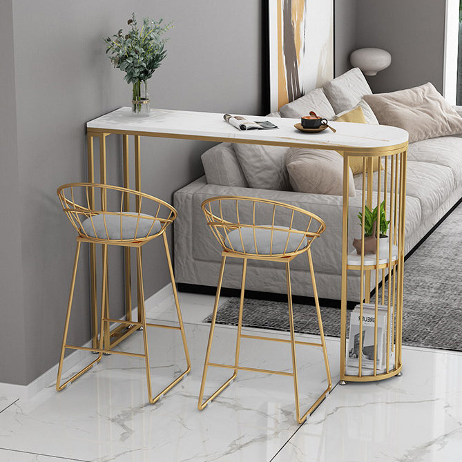 Glam Bar Dining Table Stone Top Iron Indoor Bistro Table with Shelf Clearhalo 'Bar Furniture' 'Bar Tables' 'bar_tables' 'furn' 'furn_bar_tables' 'Furniture' 'furniture_bar_tables' 'Kitchen & Dining Furniture' 4939475