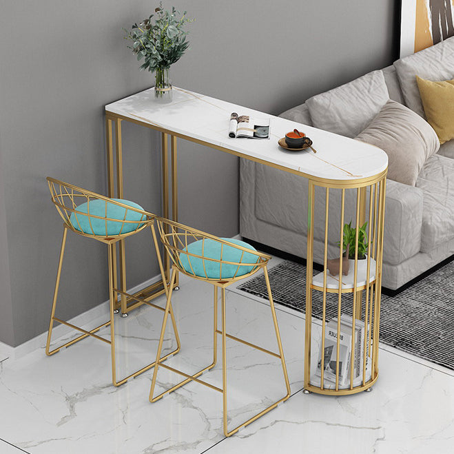 Glam Bar Dining Table Stone Top Iron Indoor Bistro Table with Shelf Clearhalo 'Bar Furniture' 'Bar Tables' 'bar_tables' 'furn' 'furn_bar_tables' 'Furniture' 'furniture_bar_tables' 'Kitchen & Dining Furniture' 4939478