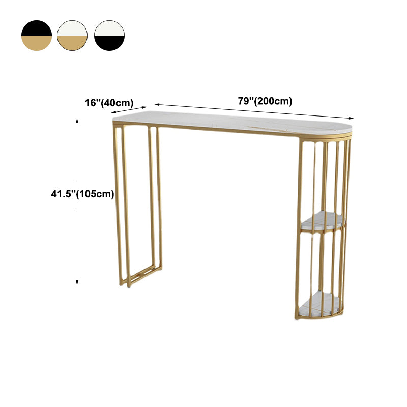 Glam Bar Dining Table Stone Top Iron Indoor Bistro Table with Shelf Clearhalo 'Bar Furniture' 'Bar Tables' 'bar_tables' 'furn' 'furn_bar_tables' 'Furniture' 'furniture_bar_tables' 'Kitchen & Dining Furniture' 4939484