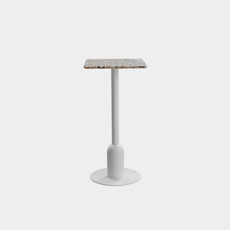 Industrial Steel Bar Dining Table Terrazzo Top Indoor Bistro Table with Single Pedestal 19.7"L x 19.7"W x 41.3"H Grey Square Clearhalo 'Bar Furniture' 'Bar Tables' 'bar_tables' 'furn' 'furn_bar_tables' 'Furniture' 'furniture_bar_tables' 'Kitchen & Dining Furniture' 4939502