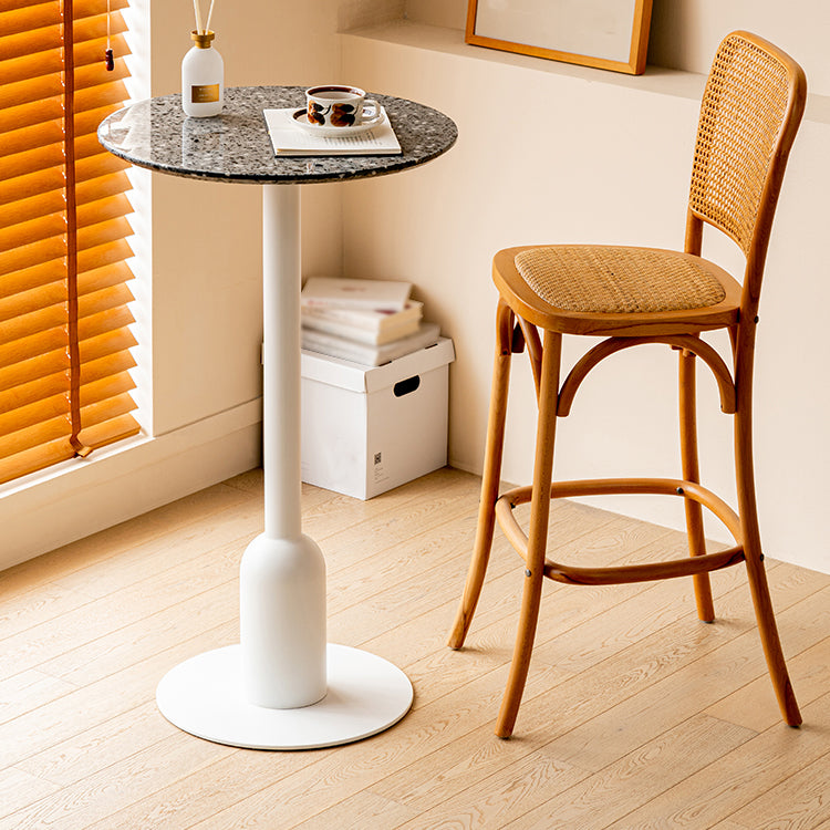 Industrial Steel Bar Dining Table Terrazzo Top Indoor Bistro Table with Single Pedestal 23.6"L x 23.6"W x 41.3"H Gray Black Round Clearhalo 'Bar Furniture' 'Bar Tables' 'bar_tables' 'furn' 'furn_bar_tables' 'Furniture' 'furniture_bar_tables' 'Kitchen & Dining Furniture' 4939504