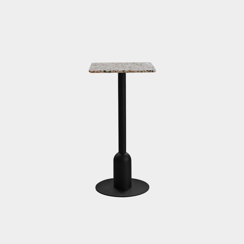 Industrial Steel Bar Dining Table Terrazzo Top Indoor Bistro Table with Single Pedestal 19.7"L x 19.7"W x 41.3"H Gray Black Square Clearhalo 'Bar Furniture' 'Bar Tables' 'bar_tables' 'furn' 'furn_bar_tables' 'Furniture' 'furniture_bar_tables' 'Kitchen & Dining Furniture' 4939506