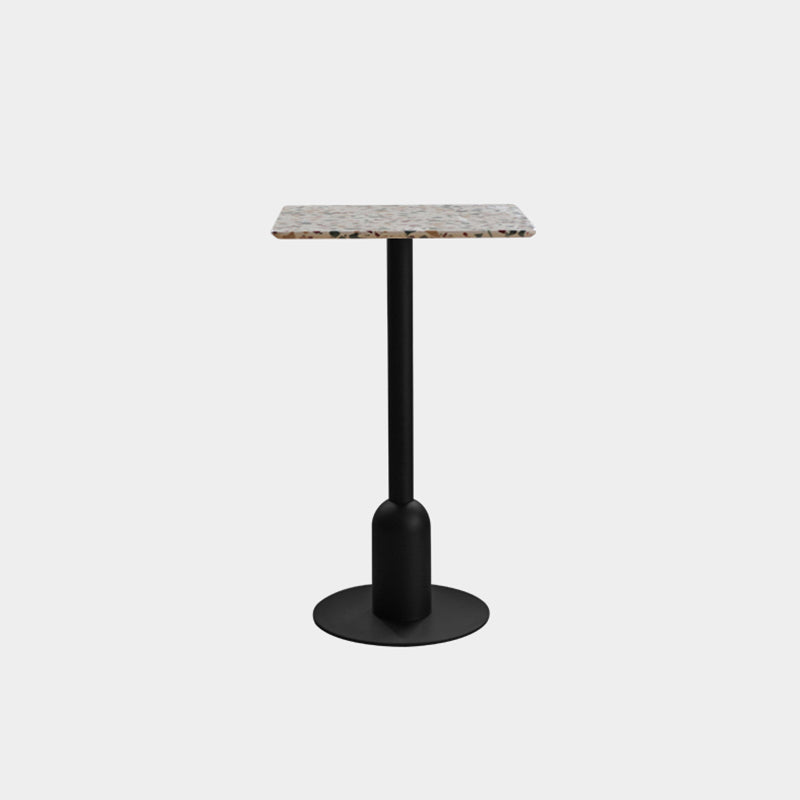 Industrial Steel Bar Dining Table Terrazzo Top Indoor Bistro Table with Single Pedestal 23.6"L x 23.6"W x 41.3"H Gray Black Square Clearhalo 'Bar Furniture' 'Bar Tables' 'bar_tables' 'furn' 'furn_bar_tables' 'Furniture' 'furniture_bar_tables' 'Kitchen & Dining Furniture' 4939514