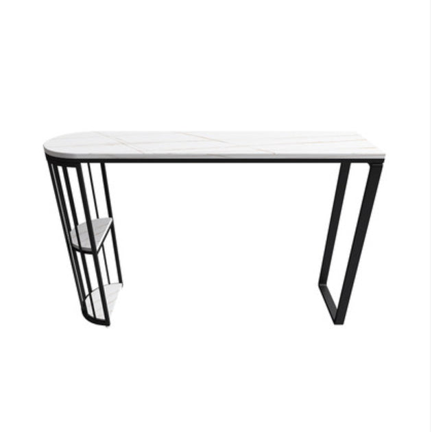 Industrial Bar Dining Table White Stone Top Iron Indoor Bistro Table with Shelf Black Without Chairs Clearhalo 'Bar Furniture' 'Bar Tables' 'bar_tables' 'furn' 'furn_bar_tables' 'Furniture' 'furniture_bar_tables' 'Kitchen & Dining Furniture' 4939532