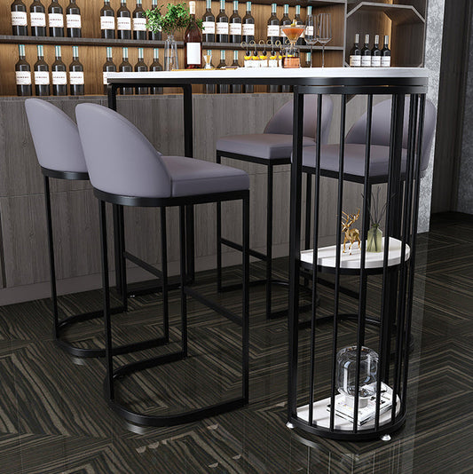 Industrial Bar Dining Table White Stone Top Iron Indoor Bistro Table with Shelf Clearhalo 'Bar Furniture' 'Bar Tables' 'bar_tables' 'furn' 'furn_bar_tables' 'Furniture' 'furniture_bar_tables' 'Kitchen & Dining Furniture' 4939536